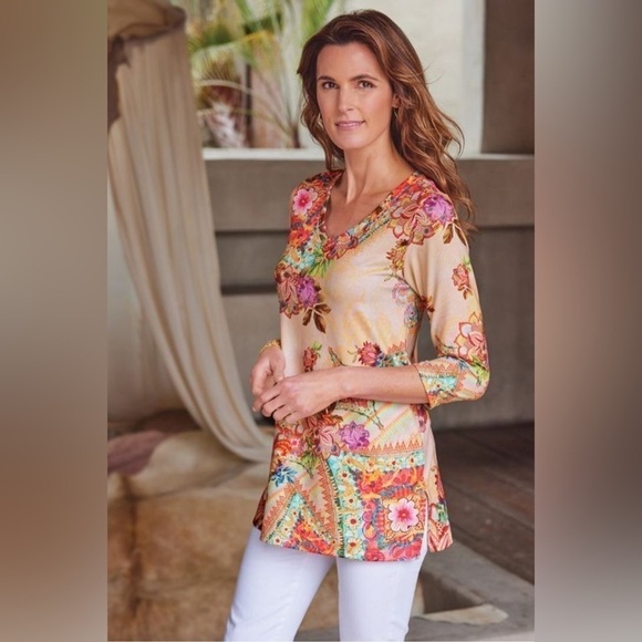 Soft Surroundings Sahara Flora Sublimation Tunic, Size L - Picture 1 of 7